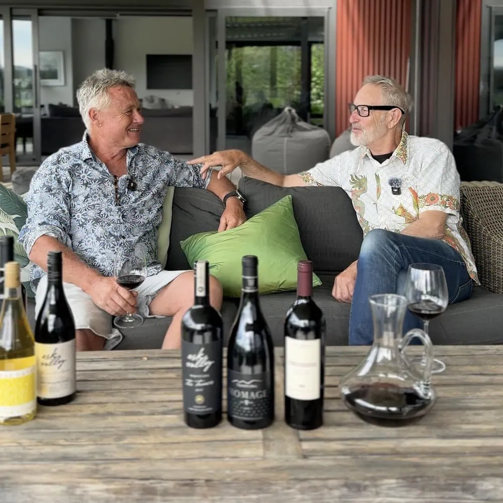 Bayden Wilson and Gordon Russell doing wine tastings on the deck on Kiwiesque.